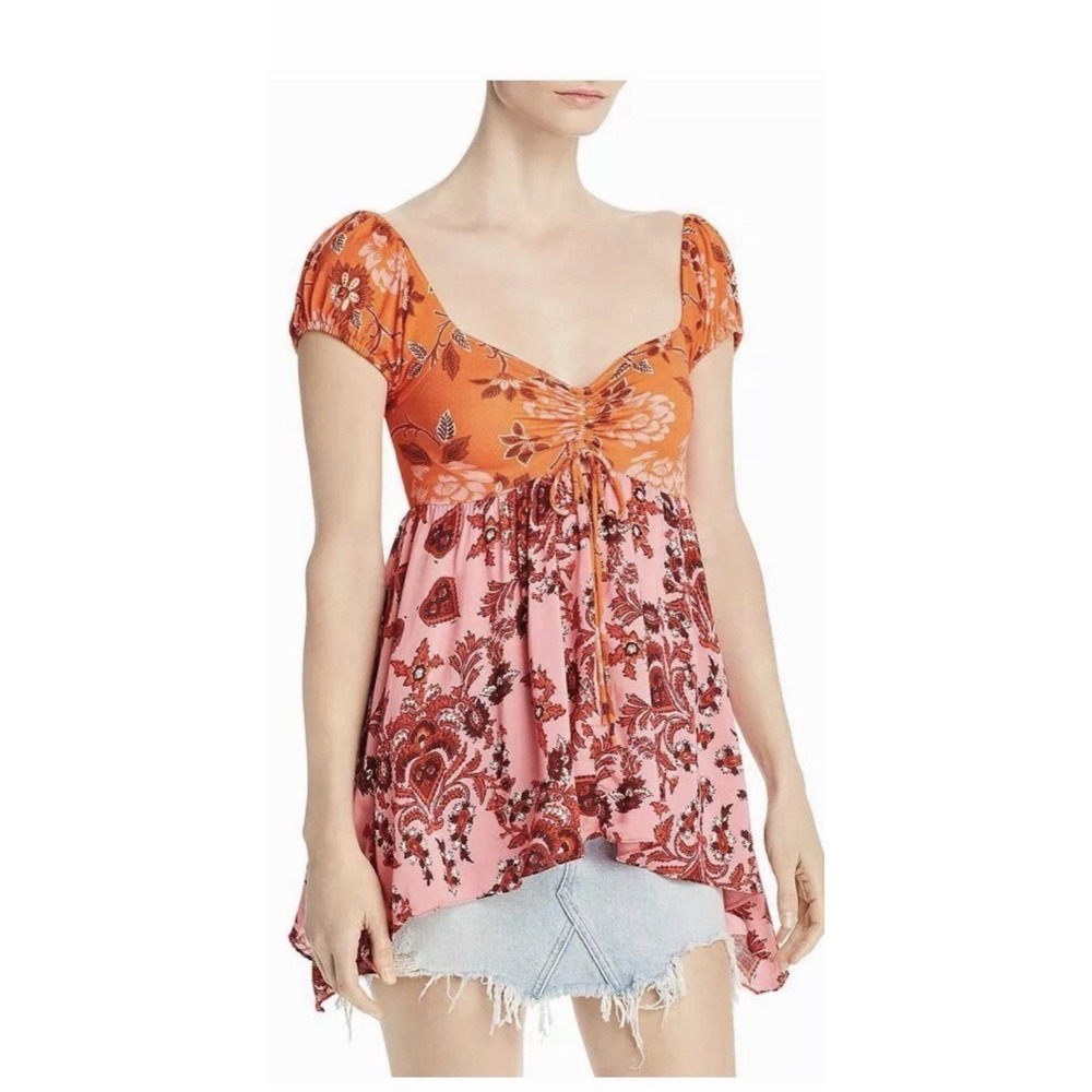 NWT Free People La Bamba Babydoll Hawaiian XS Tropical Babydoll Top Shirt $78 - Picture 2 of 7